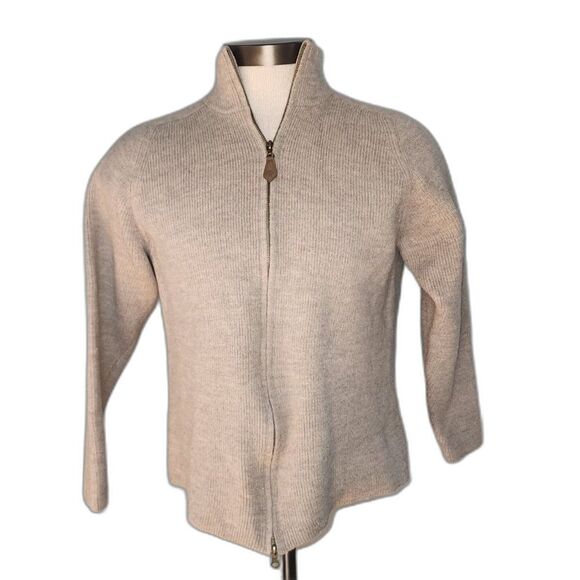 Tasso Elba Men's Beige 100% Wool Full Zip Sweater Size L - Picture 1 of 7